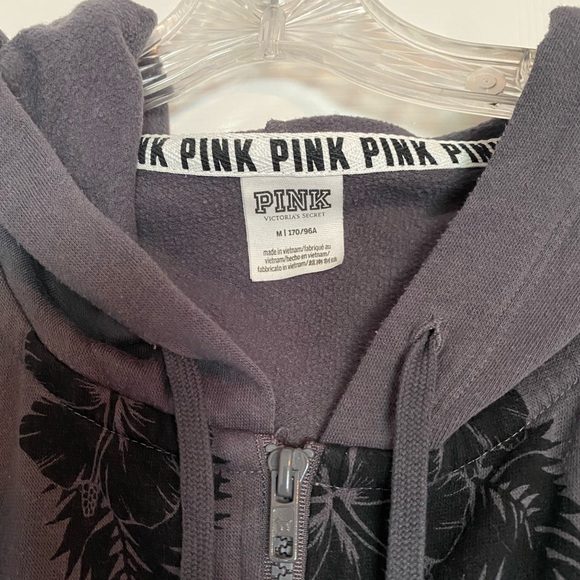 Victoria’s Secret PINK Sweater Zip up Hoodie Dark Gray Flowers Medium M - Picture 3 of 6